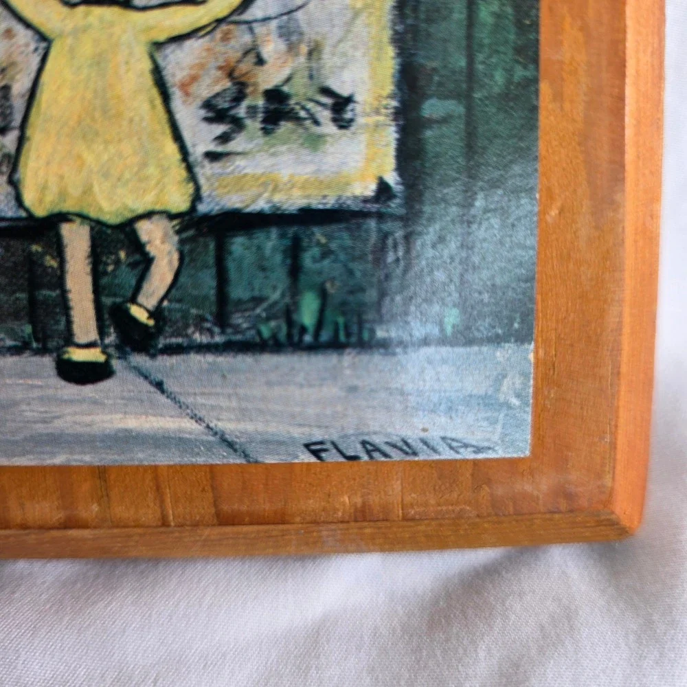 Vintage 1969 Flavia Weedn Buzza Wood Plaque Art School Dance Girls Foil Sticker - Picture 7 of 15